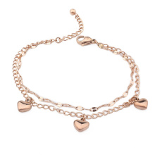 Best Gifts Women Stainless Steel Double Layers Heart Charm Lin Chain Bracelets Party Jewelry